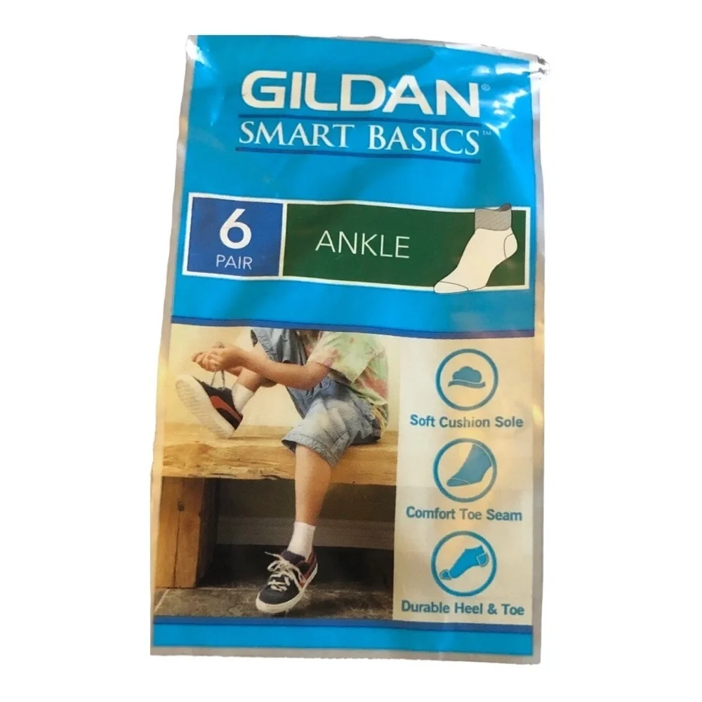 12pairs Gildan smart basics Boys black white‎ gray ankle socks size L (3-9 shoe)